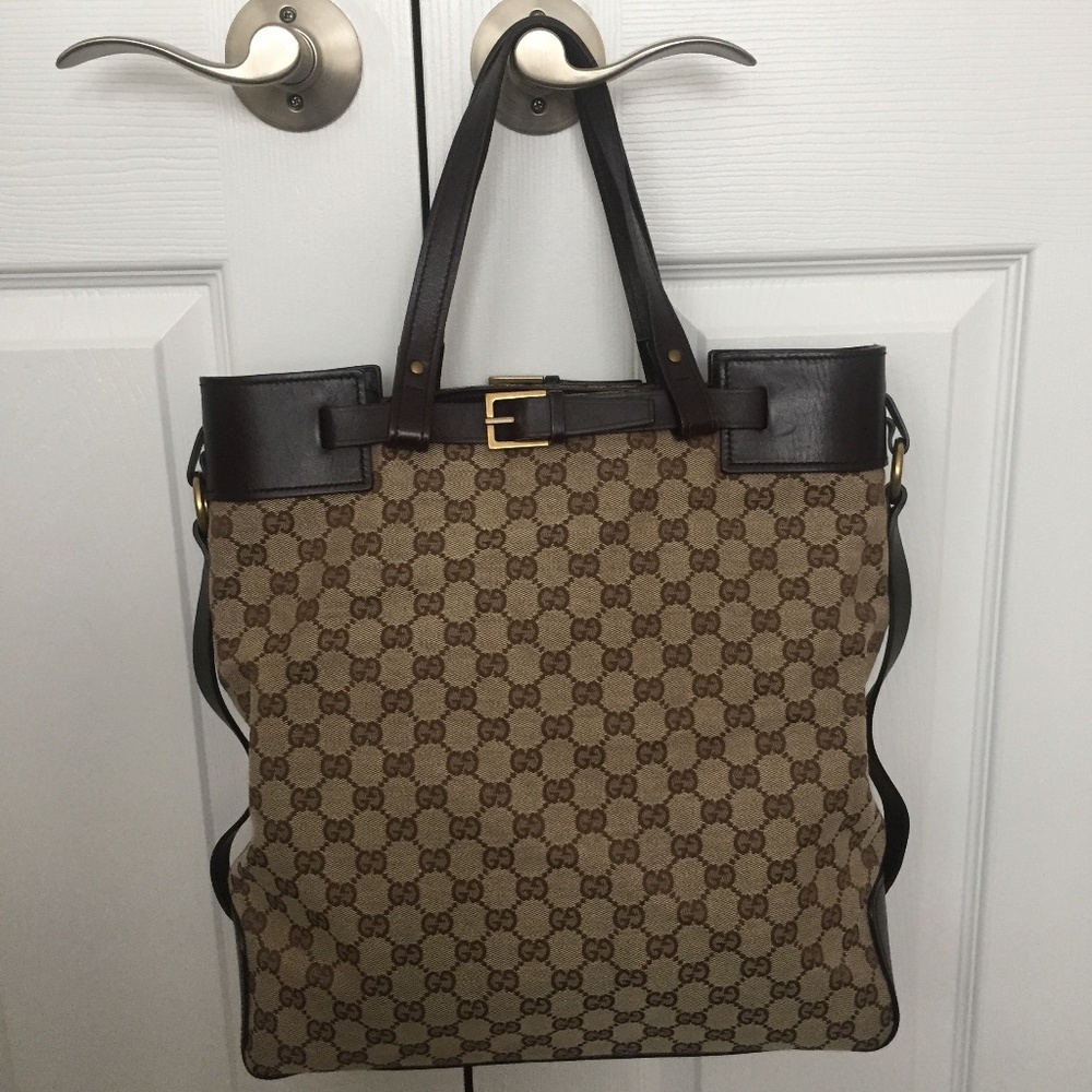 Authentic Gucci fabric tote bag, brown